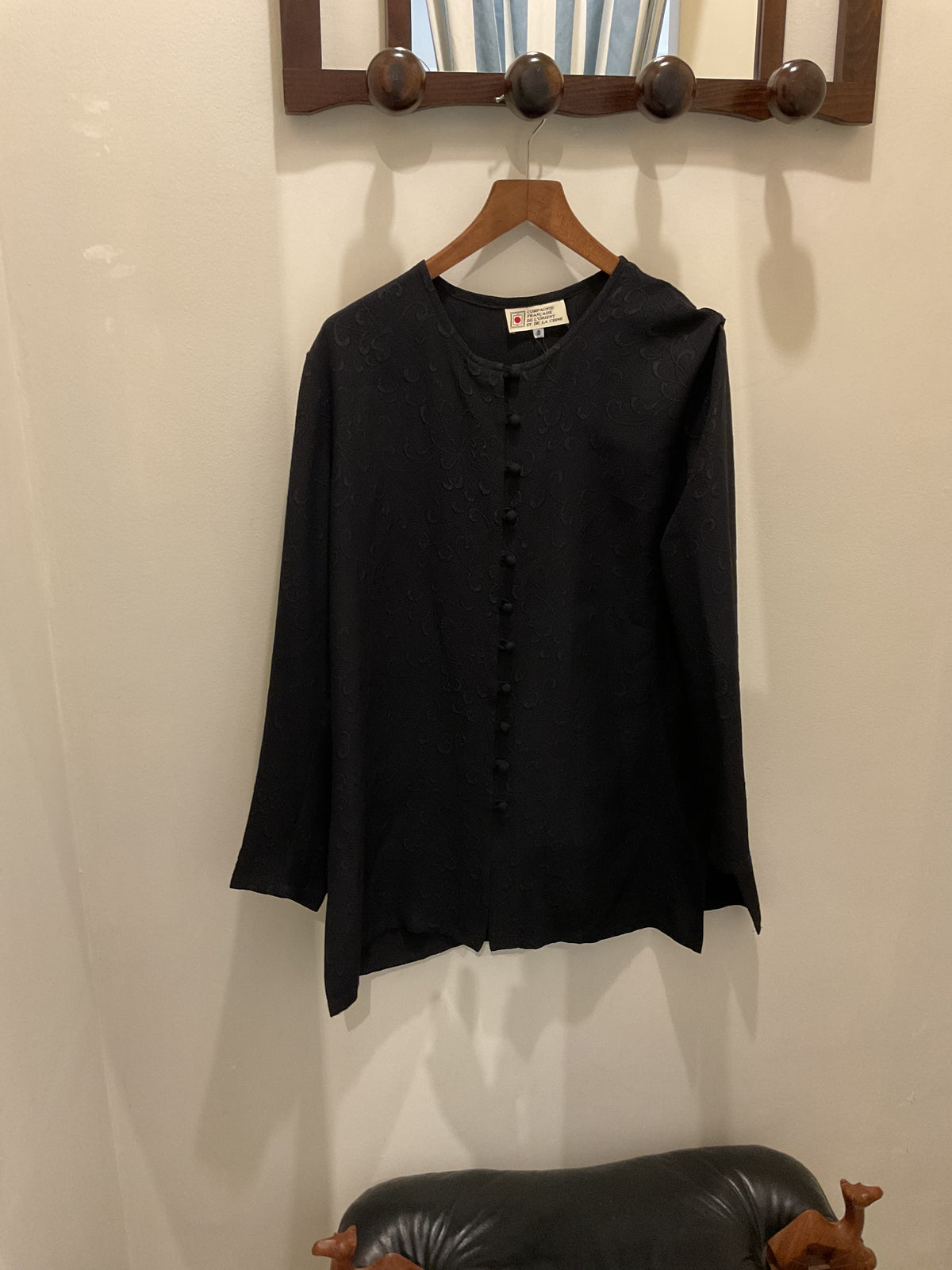 CFOC | Black embroided silk shirt