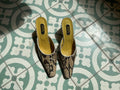Jean Paul Barriol for accessoire Paris | yellow snake print mules shoes