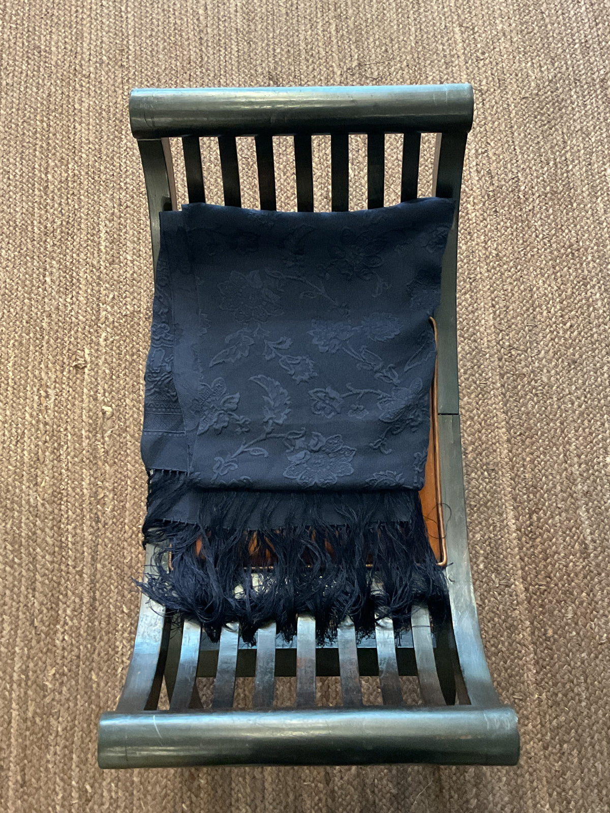 Genny | Navy embroided silk scarf