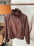 Josy cuir | Brown Leather high-neck Jacket