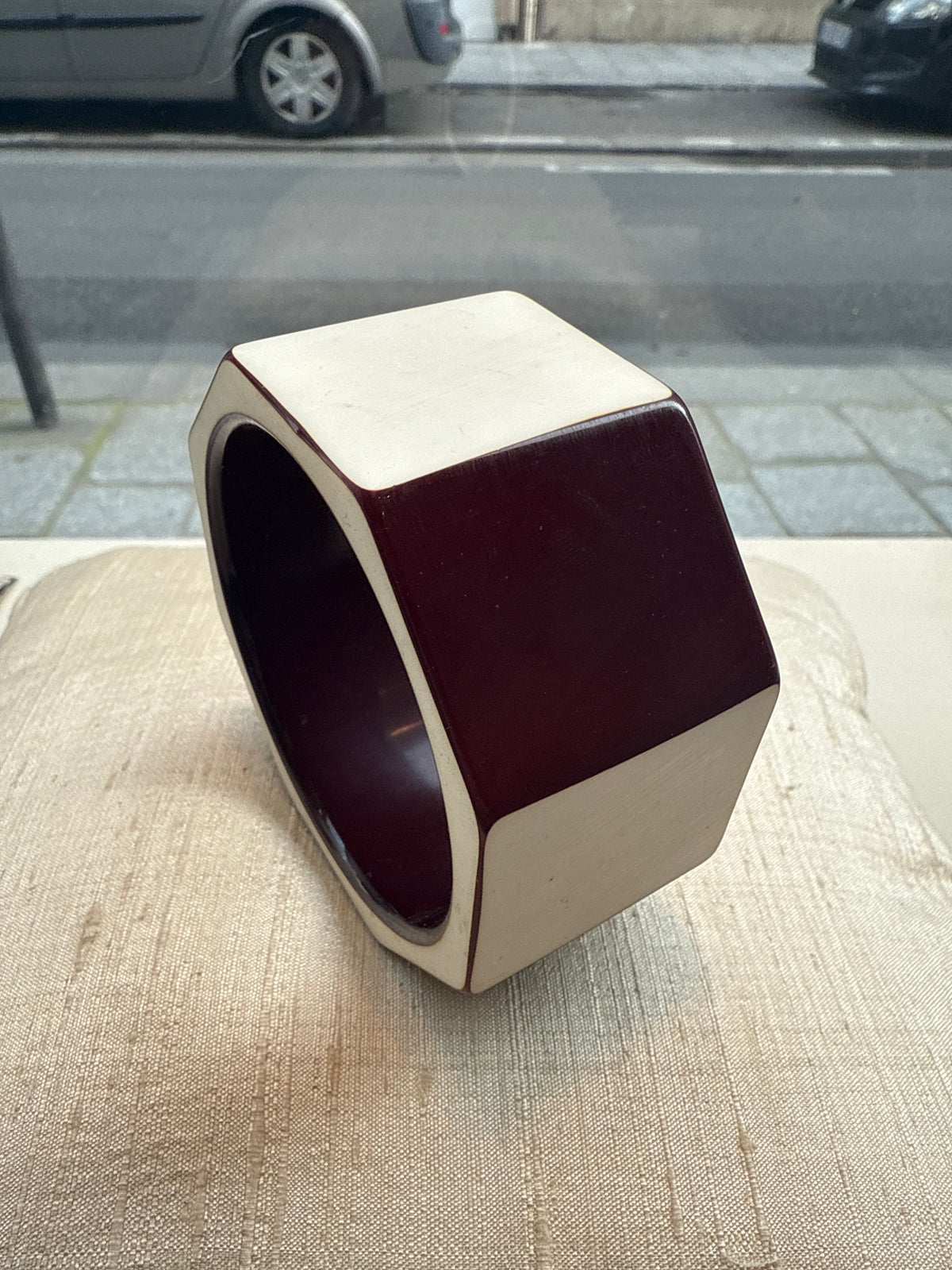 Unknown | White and Bordeaux Cuff Bracelet