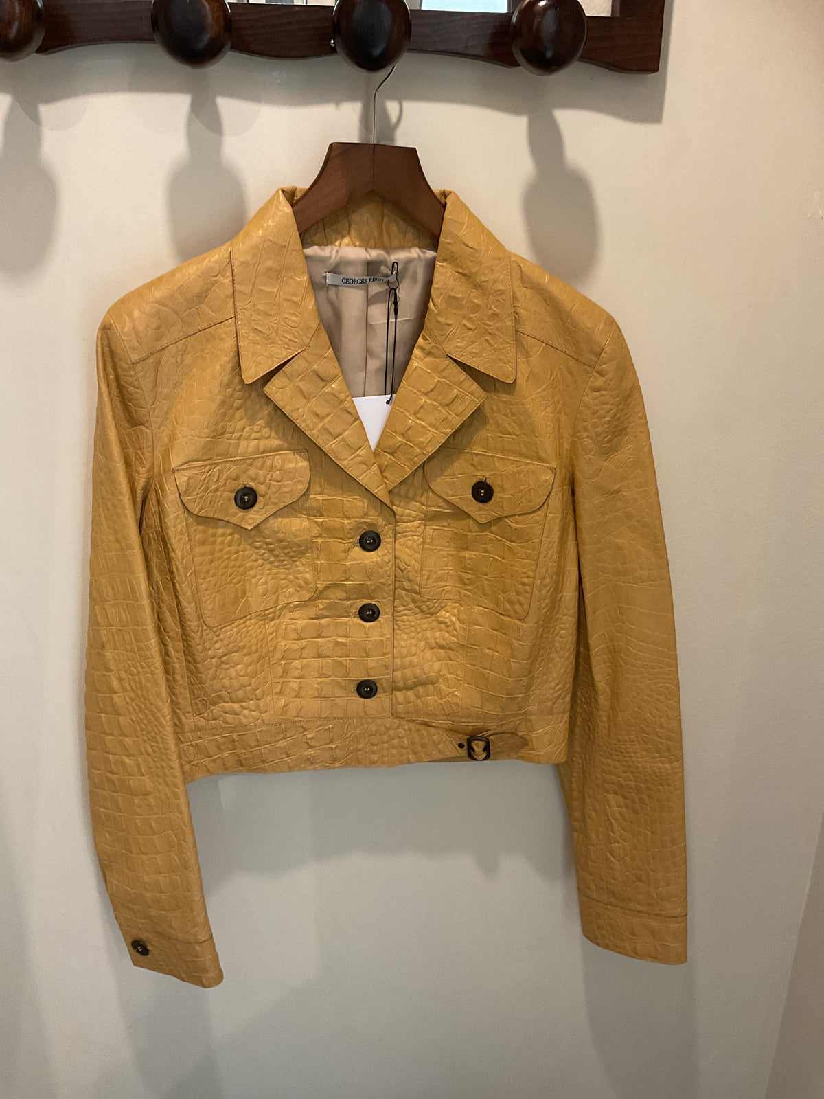 Georges Rech | Butter yellow Leather Jacket crocodile effect T.38
