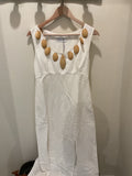 Genny | long White dress with Wood collar