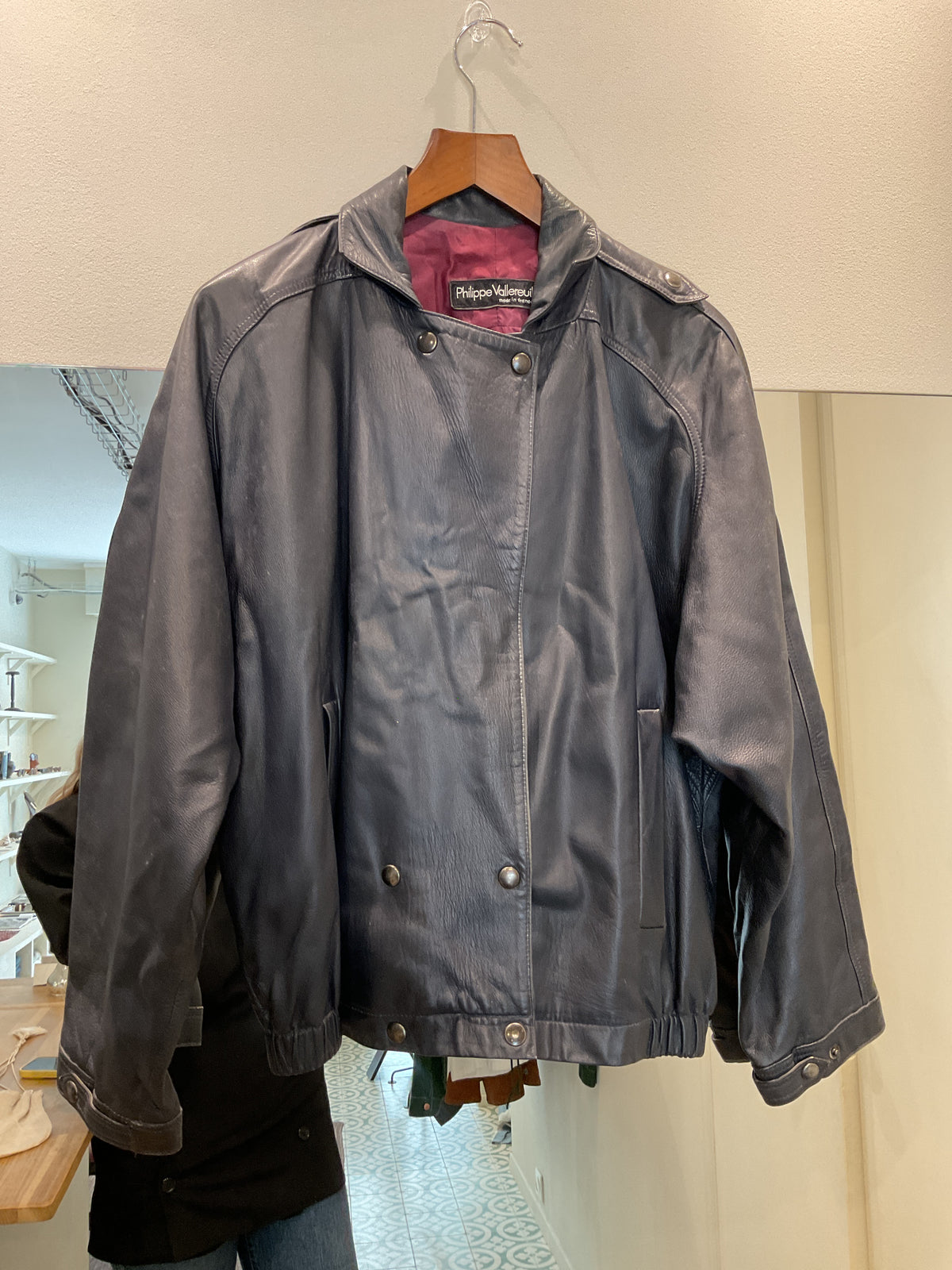 Philippe vallereuil | Navy Leather Jacket