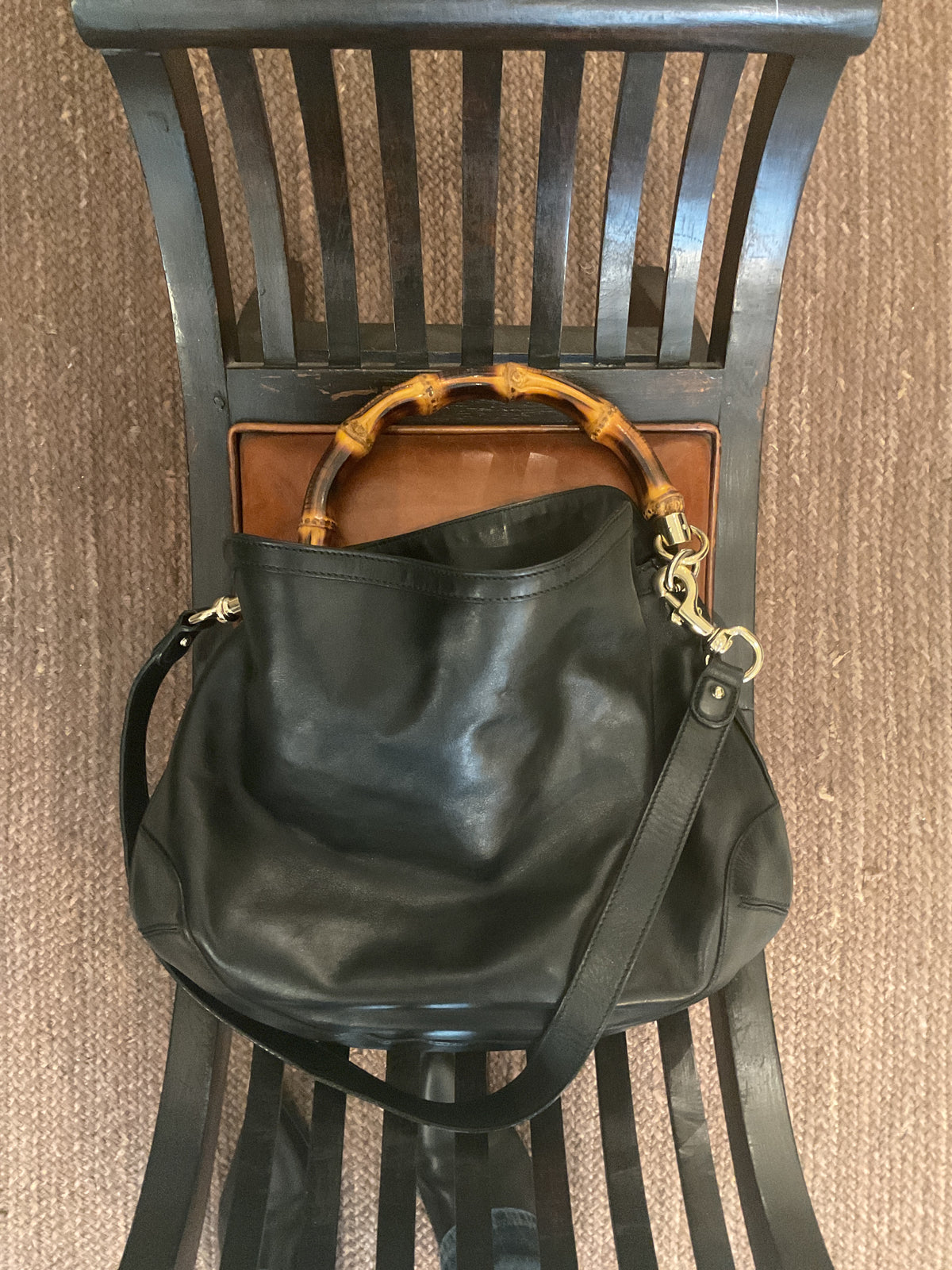 Gucci | Black Leather Bag with Bamboo Handle