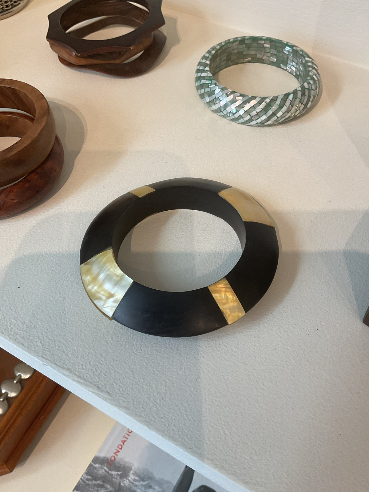 Unknown | Wood and Mother of pearl Bangle bracelet