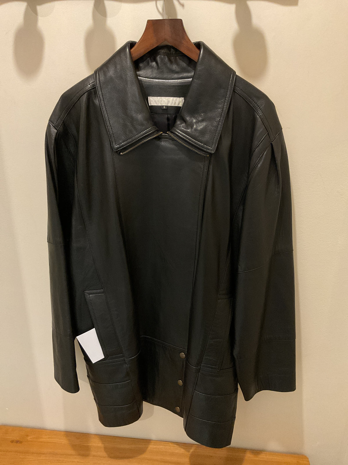 Perry Ellis | Black Mid-Length Leather Jacket