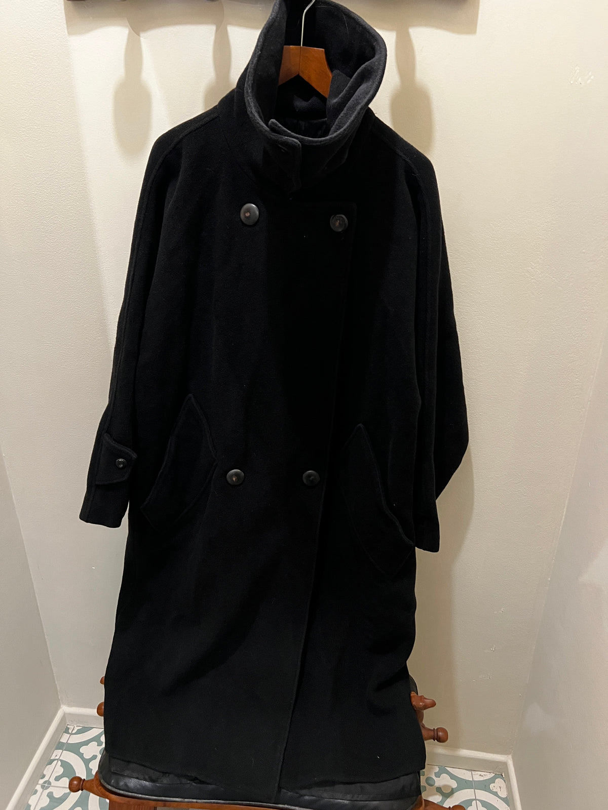 Anne Marie beretta | Black Long high collar coat